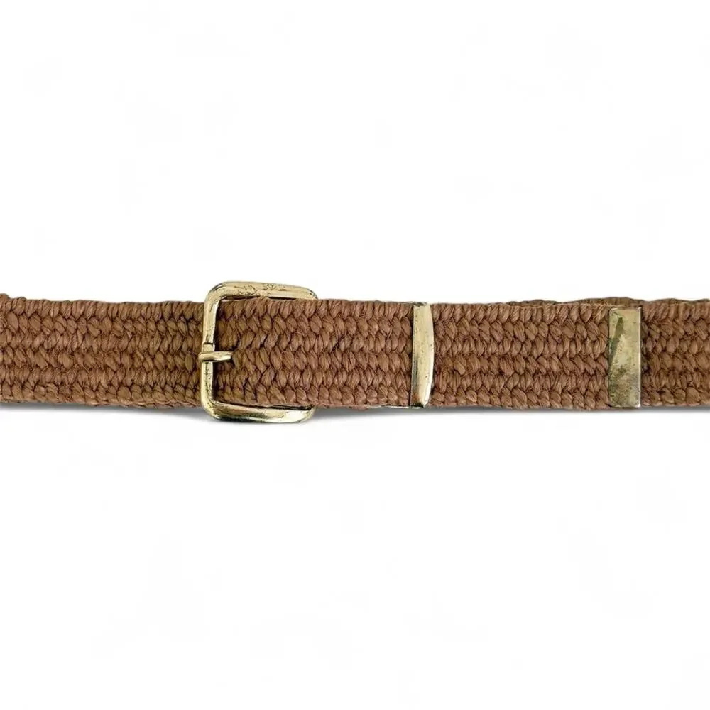 VTG Gutos Braided Rope Stretch Belt Brown West Germany Gold Buckle Woven S/M